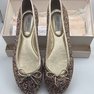 Jimmy Choo Multicolor Glitter Ballet Flats with Gold Trim size 41 made In Italy